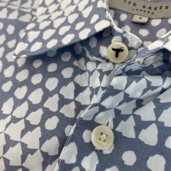 Ted Baker Short Sleeve Button Down Dress Shirt Blue White Men’s Size 4 Dry Clean - Picture 8 of 16
